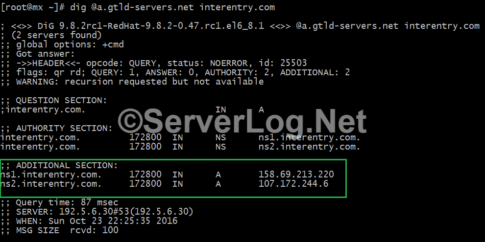 how to check dns glue record with @dig (bind-utils)