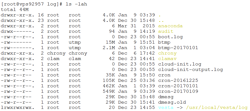 ls -lah output with all possible output