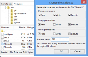 Linux File permission change using FileZilla over SFTP or FTP