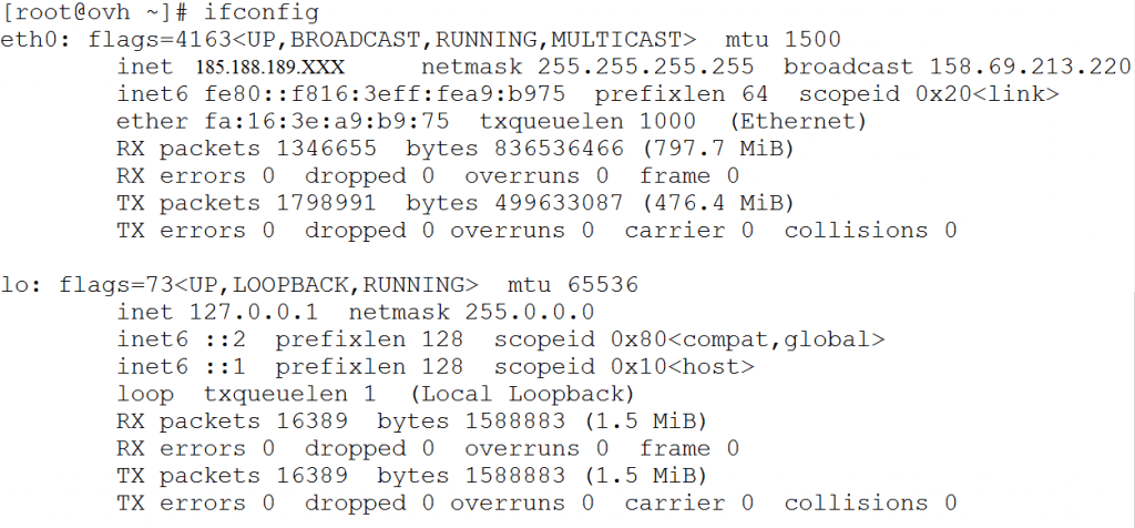 ifconfig output from CentOS 7