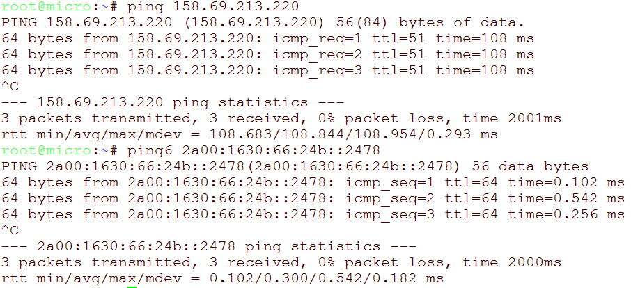 ping and ping6 test for newly added IPv4 and IPv6