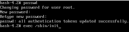 use exec /sbin/init to start in normal mode after resetting password