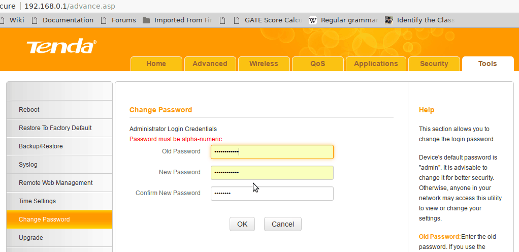 Tenda N150 admin password change