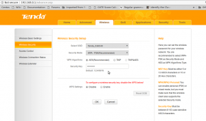 Accessing wireless security and changing WiFi password of Tenda N1500 router