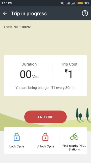 Zoomcar app screen during PEDL ride